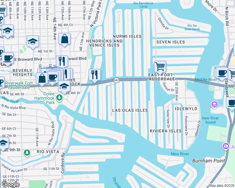 map of restaurants, bars, coffee shops, grocery stores, and more near 411 Lido Drive in Fort Lauderdale