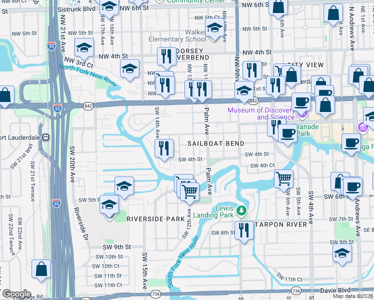 map of restaurants, bars, coffee shops, grocery stores, and more near 1242 West Las Olas Boulevard in Fort Lauderdale