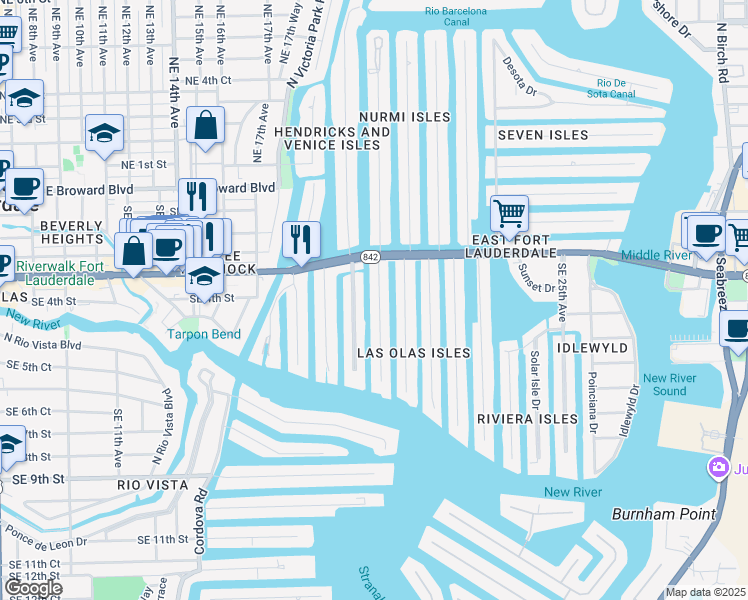 map of restaurants, bars, coffee shops, grocery stores, and more near 411 Lido Drive in Fort Lauderdale