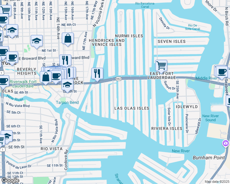 map of restaurants, bars, coffee shops, grocery stores, and more near 411 Lido Drive in Fort Lauderdale