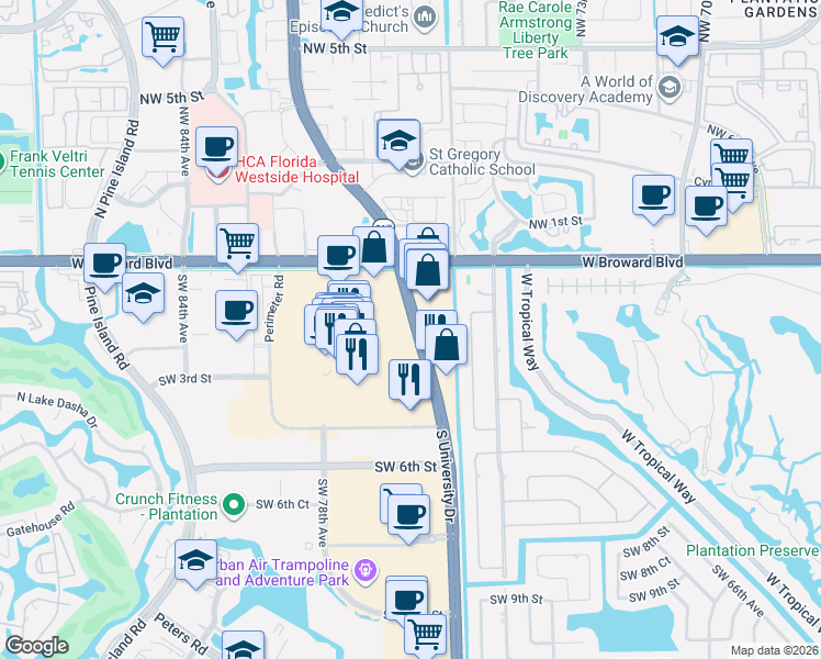 map of restaurants, bars, coffee shops, grocery stores, and more near in Fort Lauderdale