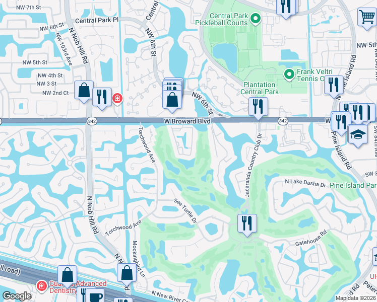 map of restaurants, bars, coffee shops, grocery stores, and more near 48 Southwest 96th Avenue in Plantation