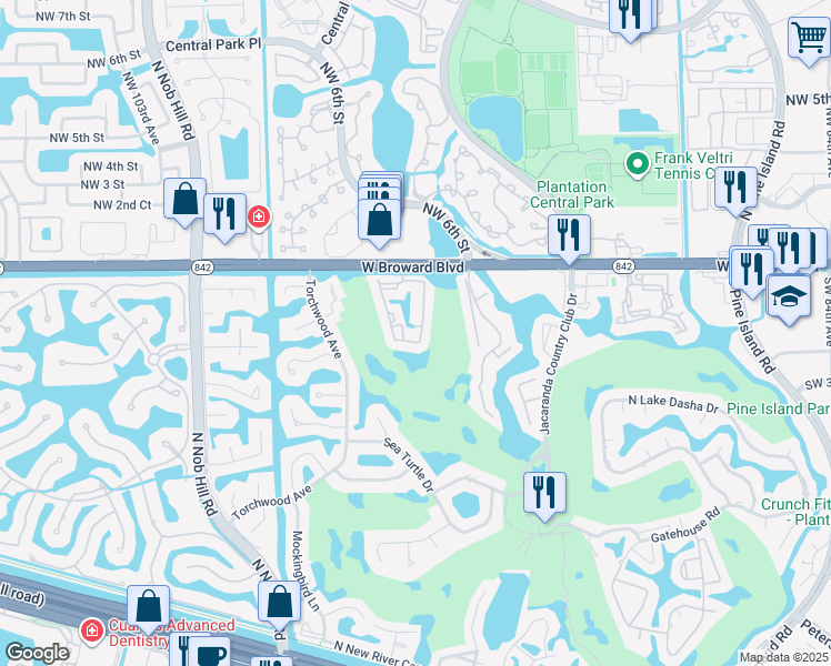 map of restaurants, bars, coffee shops, grocery stores, and more near 48 Southwest 96th Avenue in Plantation