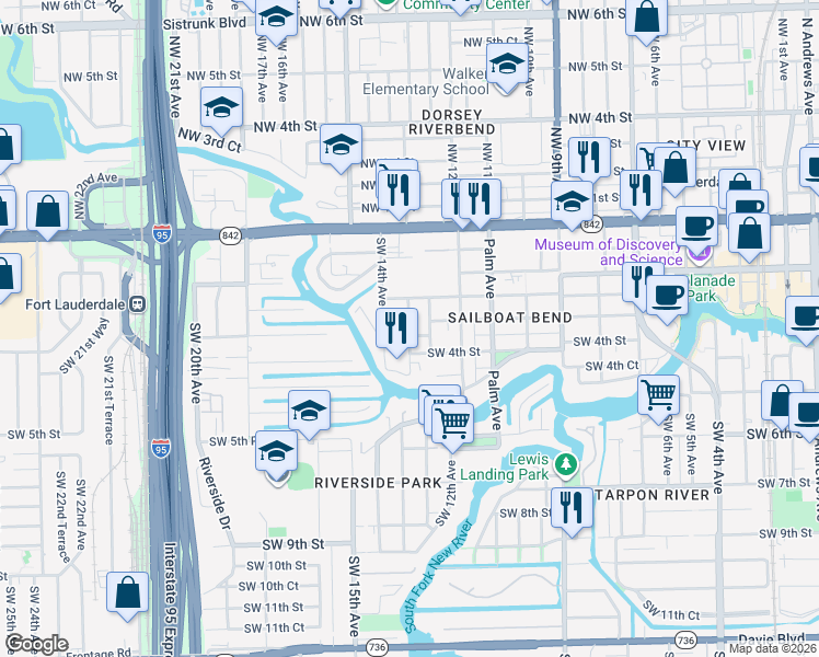 map of restaurants, bars, coffee shops, grocery stores, and more near 300 Olssen Avenue in Fort Lauderdale