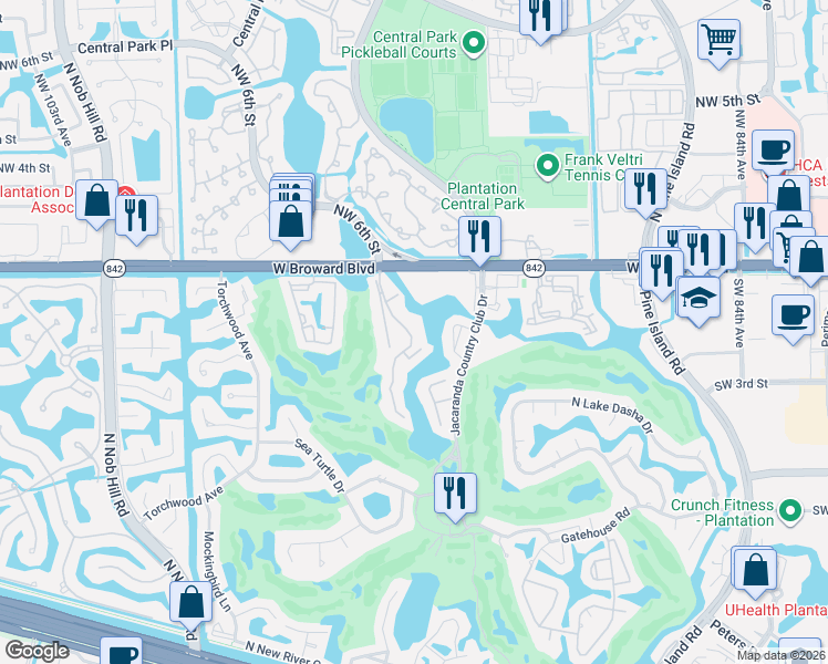 map of restaurants, bars, coffee shops, grocery stores, and more near 150 Southwest 94 Terrace in Plantation