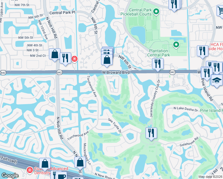 map of restaurants, bars, coffee shops, grocery stores, and more near 48 Southwest 96th Avenue in Plantation