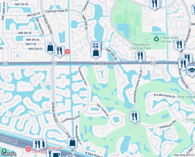 map of restaurants, bars, coffee shops, grocery stores, and more near 159 Southwest 96th Terrace in Plantation