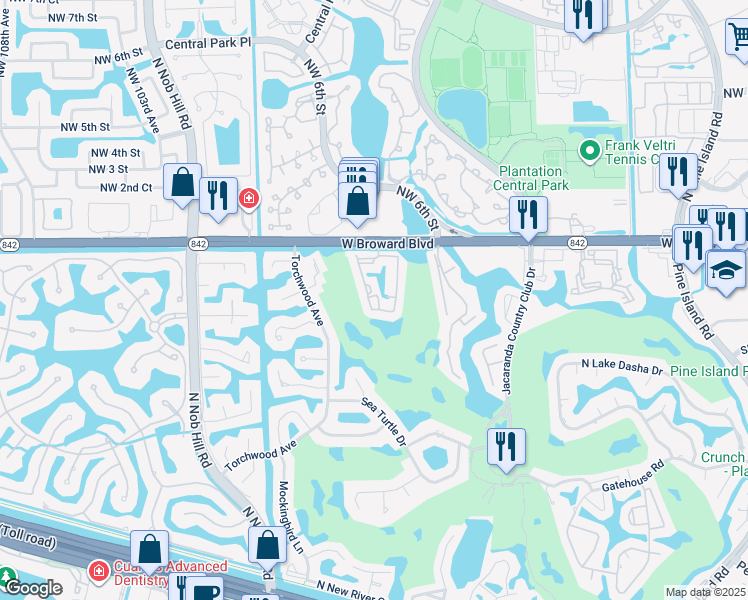 map of restaurants, bars, coffee shops, grocery stores, and more near 48 Southwest 96th Avenue in Plantation