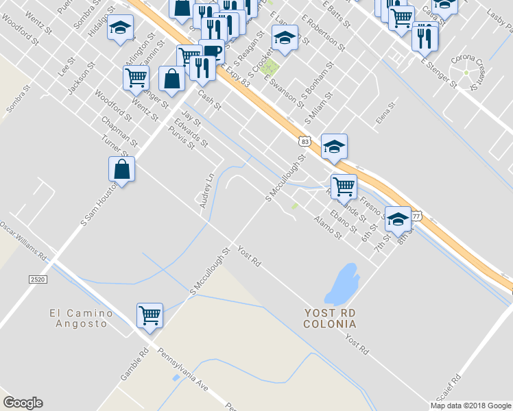 map of restaurants, bars, coffee shops, grocery stores, and more near 1180 South Mccullough Street in San Benito