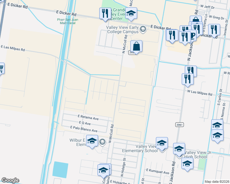 map of restaurants, bars, coffee shops, grocery stores, and more near 2111 North 27th Street in Hidalgo
