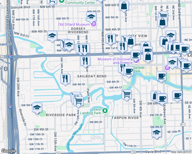 map of restaurants, bars, coffee shops, grocery stores, and more near 915 Southwest 4th Street in Fort Lauderdale