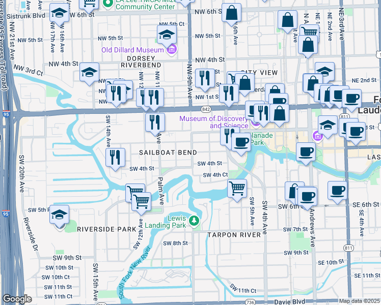 map of restaurants, bars, coffee shops, grocery stores, and more near 908 Middle Street in Fort Lauderdale