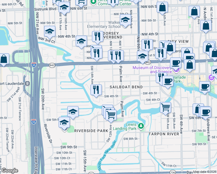 map of restaurants, bars, coffee shops, grocery stores, and more near 1224 Middle Street in Fort Lauderdale