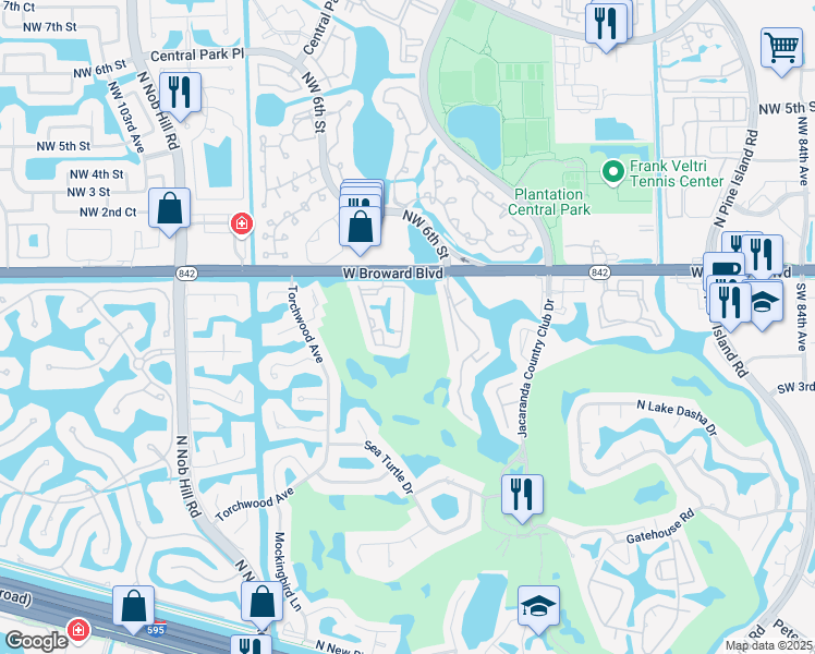 map of restaurants, bars, coffee shops, grocery stores, and more near 125 Southwest 96th Avenue in Plantation