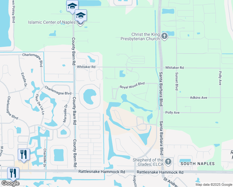 map of restaurants, bars, coffee shops, grocery stores, and more near 3705 Amberly Circle in Naples