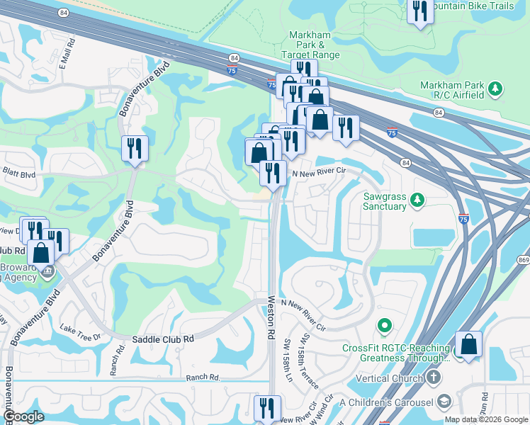 map of restaurants, bars, coffee shops, grocery stores, and more near in Sunrise