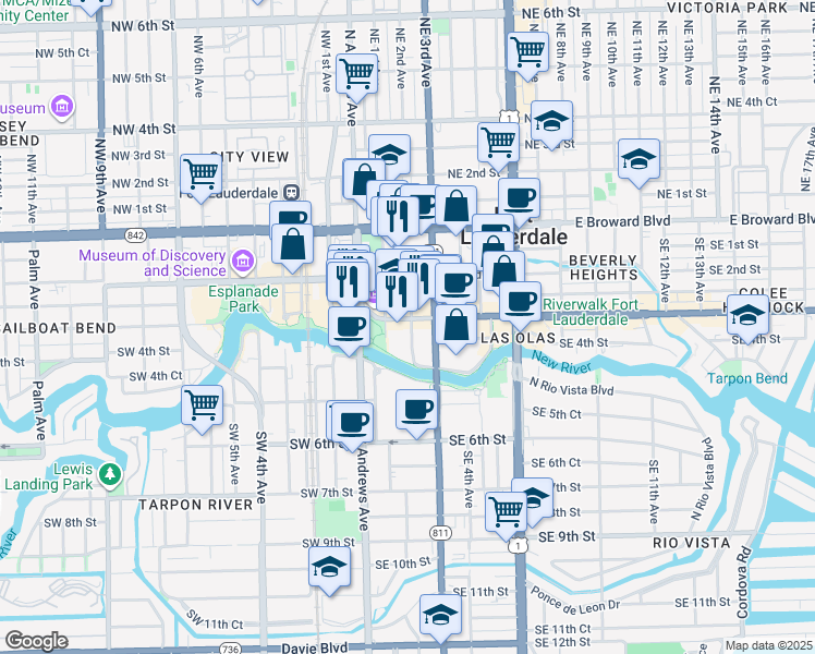map of restaurants, bars, coffee shops, grocery stores, and more near in Fort Lauderdale