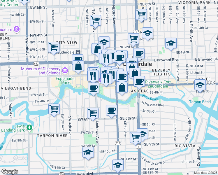 map of restaurants, bars, coffee shops, grocery stores, and more near in Fort Lauderdale