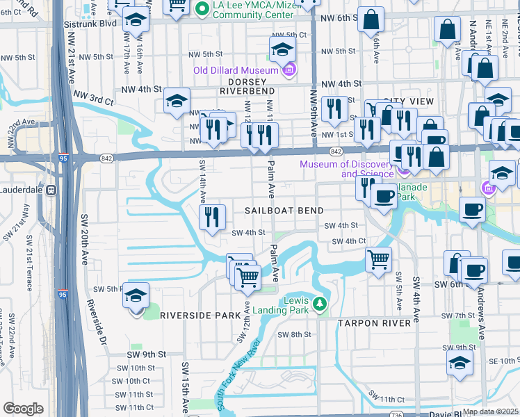 map of restaurants, bars, coffee shops, grocery stores, and more near 1126 Middle Street in Fort Lauderdale