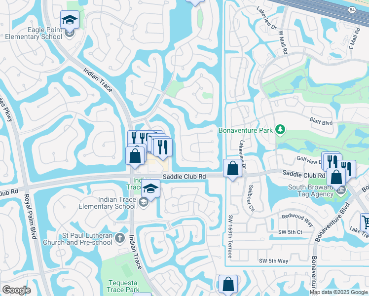 map of restaurants, bars, coffee shops, grocery stores, and more near 359 Lake Crest Court in Weston