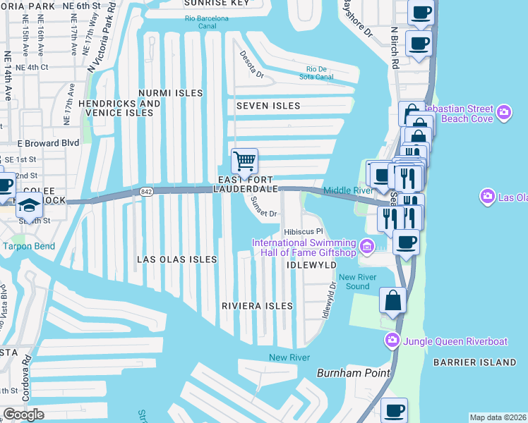 map of restaurants, bars, coffee shops, grocery stores, and more near in Fort Lauderdale