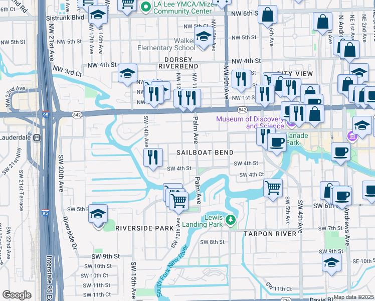 map of restaurants, bars, coffee shops, grocery stores, and more near 1126 Middle Street in Fort Lauderdale