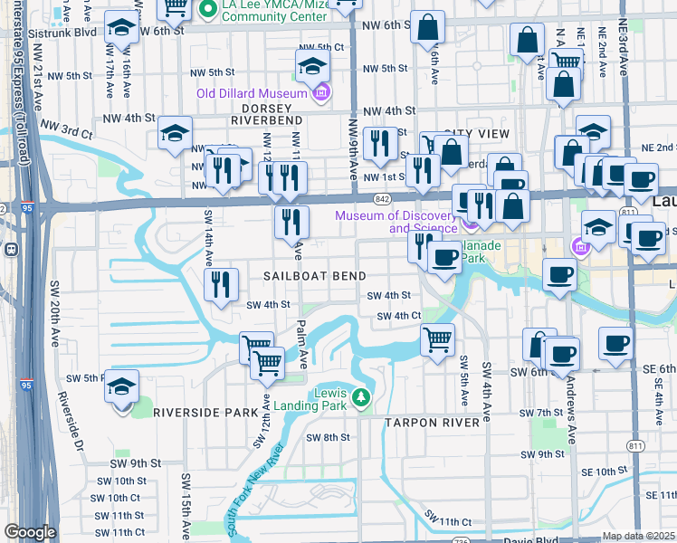 map of restaurants, bars, coffee shops, grocery stores, and more near 908 Middle Street in Fort Lauderdale