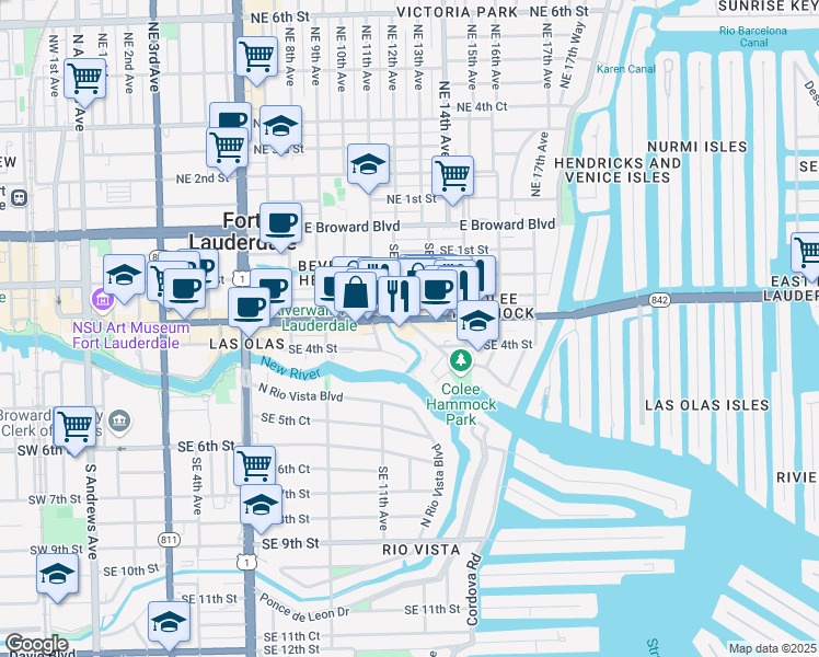 map of restaurants, bars, coffee shops, grocery stores, and more near in Fort Lauderdale