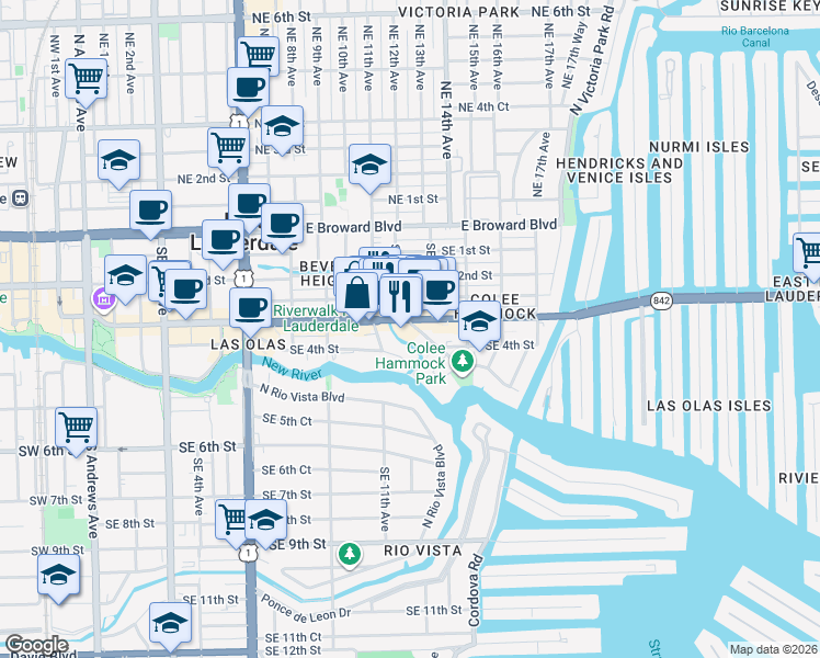 map of restaurants, bars, coffee shops, grocery stores, and more near in Fort Lauderdale