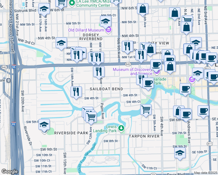 map of restaurants, bars, coffee shops, grocery stores, and more near 1012 Middle Street in Fort Lauderdale