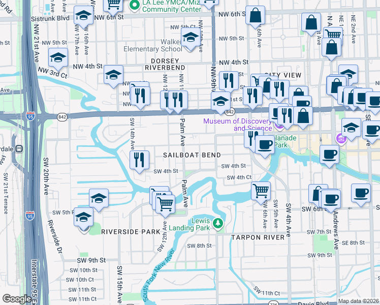 map of restaurants, bars, coffee shops, grocery stores, and more near 1012 Middle Street in Fort Lauderdale