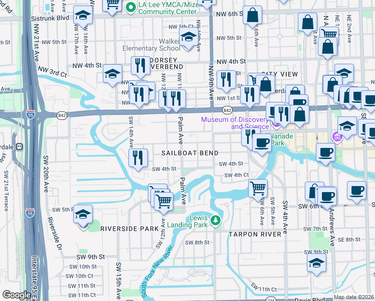 map of restaurants, bars, coffee shops, grocery stores, and more near 1012 Middle Street in Fort Lauderdale