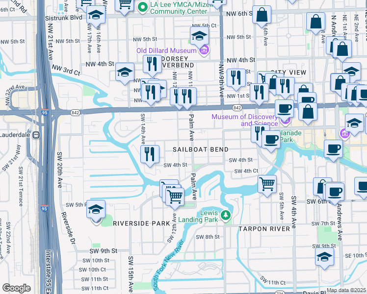 map of restaurants, bars, coffee shops, grocery stores, and more near 1126 Middle Street in Fort Lauderdale