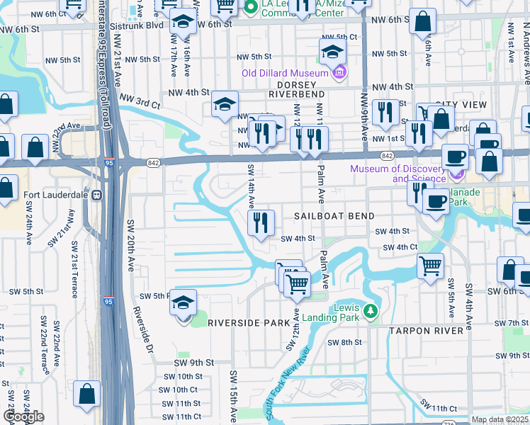 map of restaurants, bars, coffee shops, grocery stores, and more near 1346 Southwest 2nd Court in Fort Lauderdale