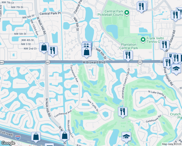 map of restaurants, bars, coffee shops, grocery stores, and more near 125 Southwest 96th Avenue in Plantation