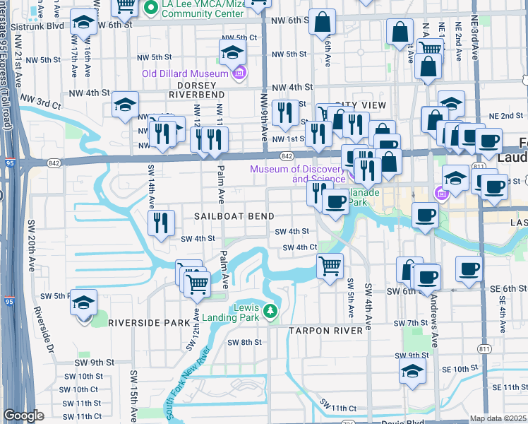 map of restaurants, bars, coffee shops, grocery stores, and more near 908 Middle Street in Fort Lauderdale