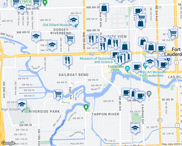 map of restaurants, bars, coffee shops, grocery stores, and more near 812 Middle Street in Fort Lauderdale