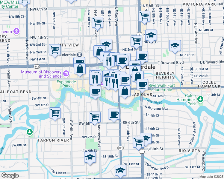 map of restaurants, bars, coffee shops, grocery stores, and more near in Fort Lauderdale