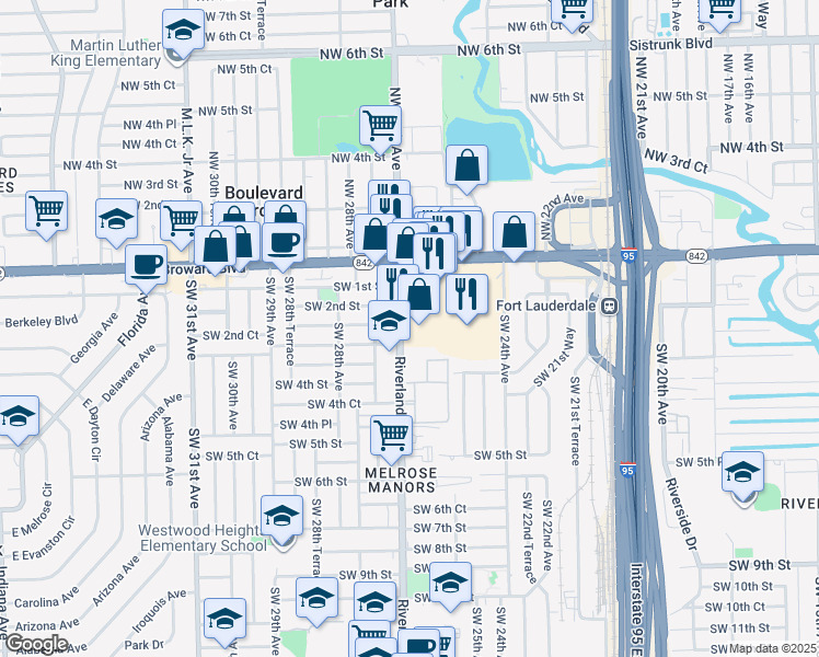 map of restaurants, bars, coffee shops, grocery stores, and more near 200 Southwest 27th Avenue in Fort Lauderdale
