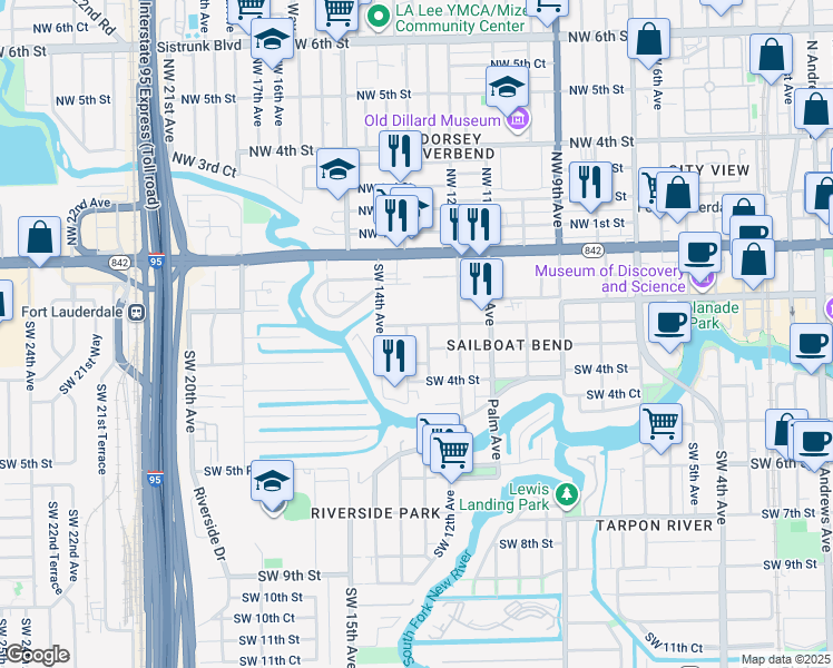 map of restaurants, bars, coffee shops, grocery stores, and more near 1224 Middle Street in Fort Lauderdale
