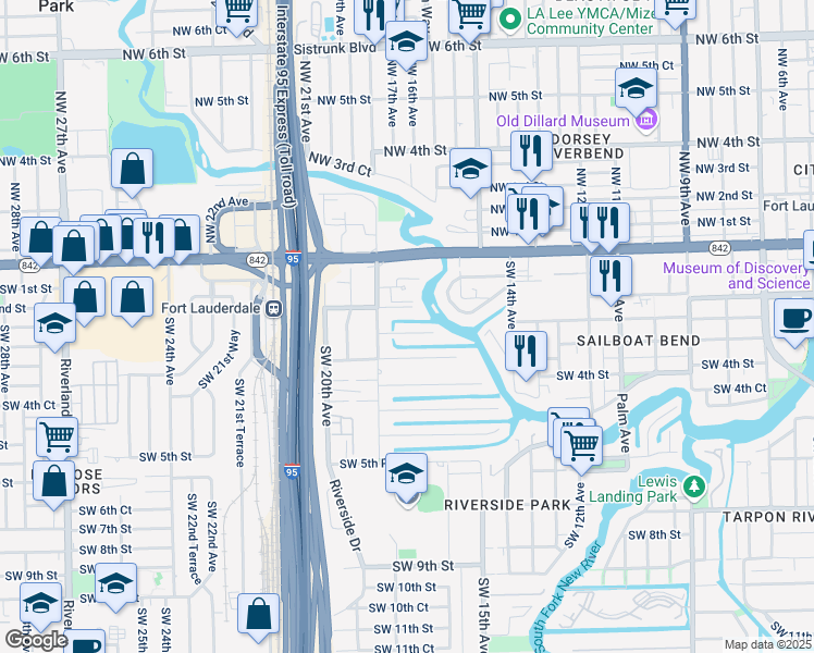 map of restaurants, bars, coffee shops, grocery stores, and more near 1737 West Las Olas Boulevard in Fort Lauderdale