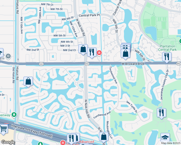 map of restaurants, bars, coffee shops, grocery stores, and more near 10161 Southwest 1st Court in Plantation