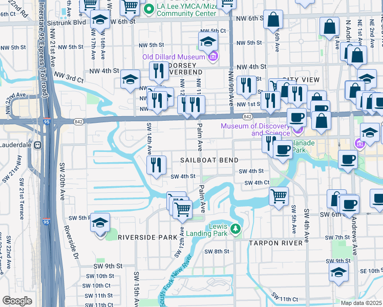 map of restaurants, bars, coffee shops, grocery stores, and more near 1126 Middle Street in Fort Lauderdale