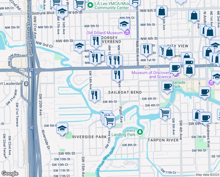 map of restaurants, bars, coffee shops, grocery stores, and more near 1126 Middle Street in Fort Lauderdale