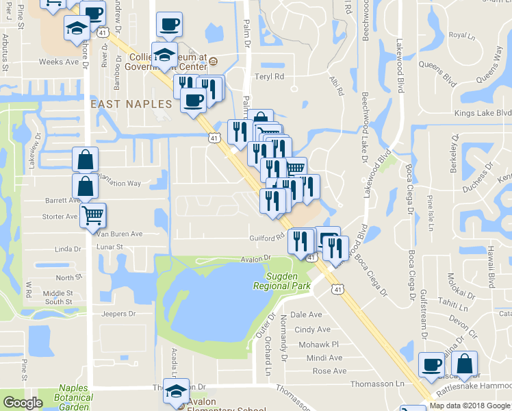 map of restaurants, bars, coffee shops, grocery stores, and more near 3649 Neapolitan Circle in Naples