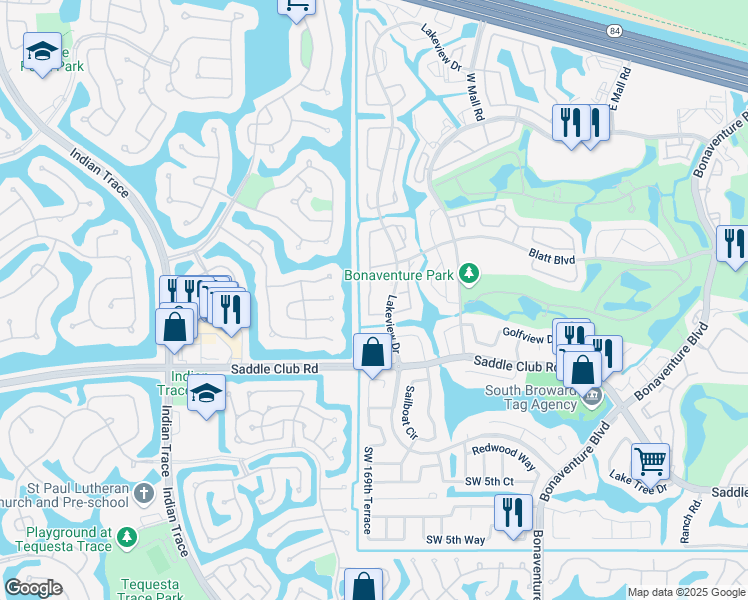 map of restaurants, bars, coffee shops, grocery stores, and more near 435 Lakeview Drive in Weston