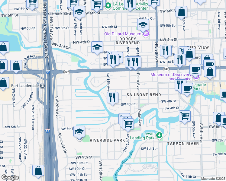 map of restaurants, bars, coffee shops, grocery stores, and more near 1346 Southwest 2nd Court in Fort Lauderdale