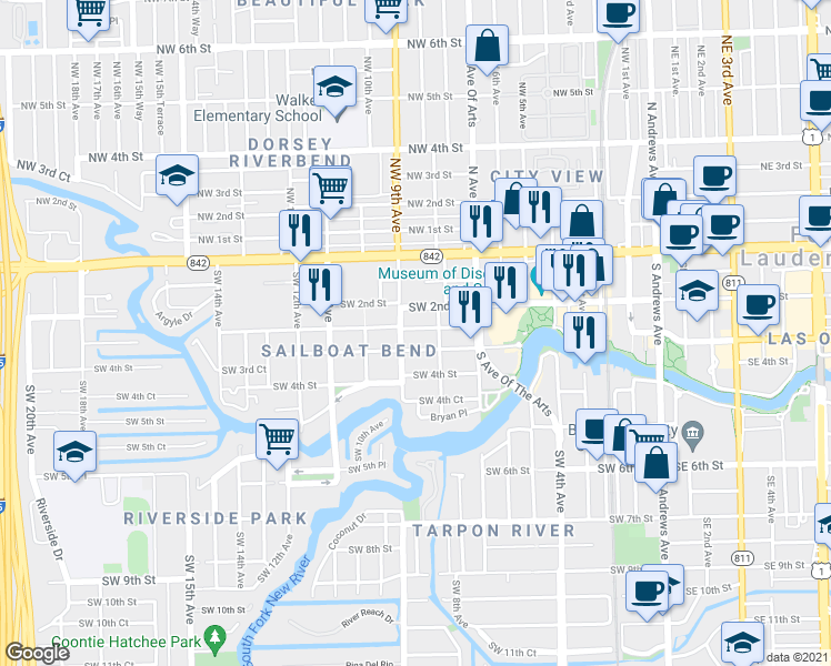map of restaurants, bars, coffee shops, grocery stores, and more near 812 Middle Street in Fort Lauderdale
