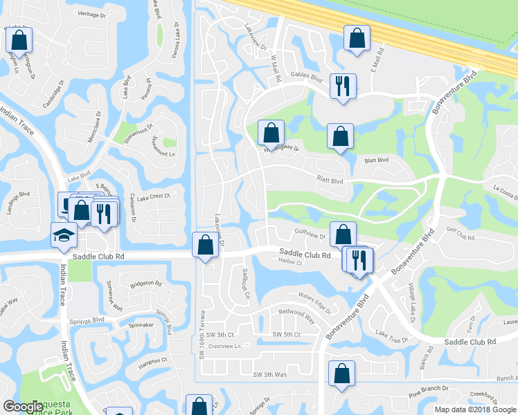 map of restaurants, bars, coffee shops, grocery stores, and more near 63 Racquet Club Road in Weston