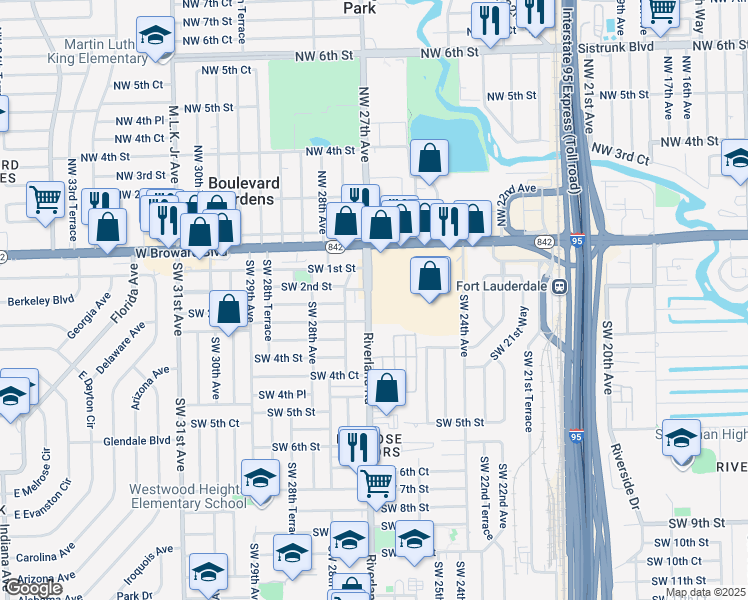 map of restaurants, bars, coffee shops, grocery stores, and more near 200 Southwest 27th Avenue in Fort Lauderdale